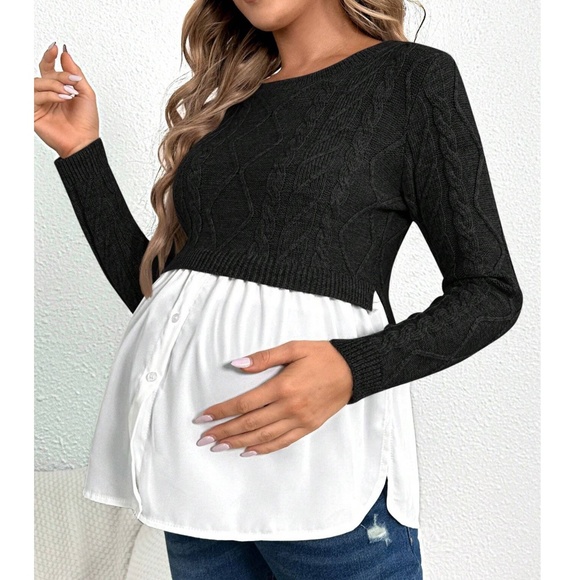 Maternity Color Block Chunky Knit Sweater Top - Picture 3 of 9